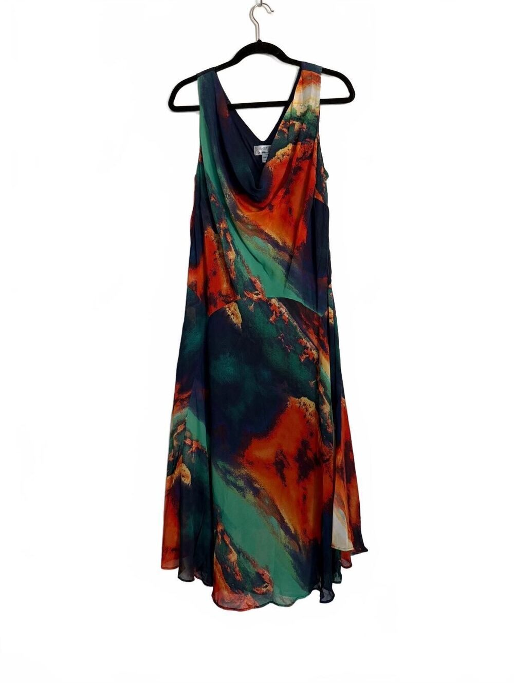 Women's Sleeveless Cowl Neck multicolor Marble design Dress